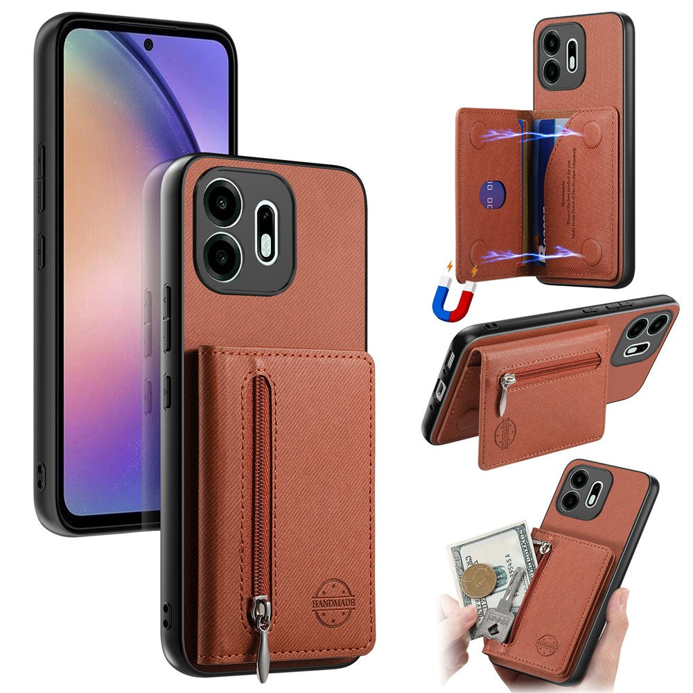 For OnePlus N6 4G Case Zipper Card Holder Kickstand Jeans Cloth Texture Leather Phone Back Cover