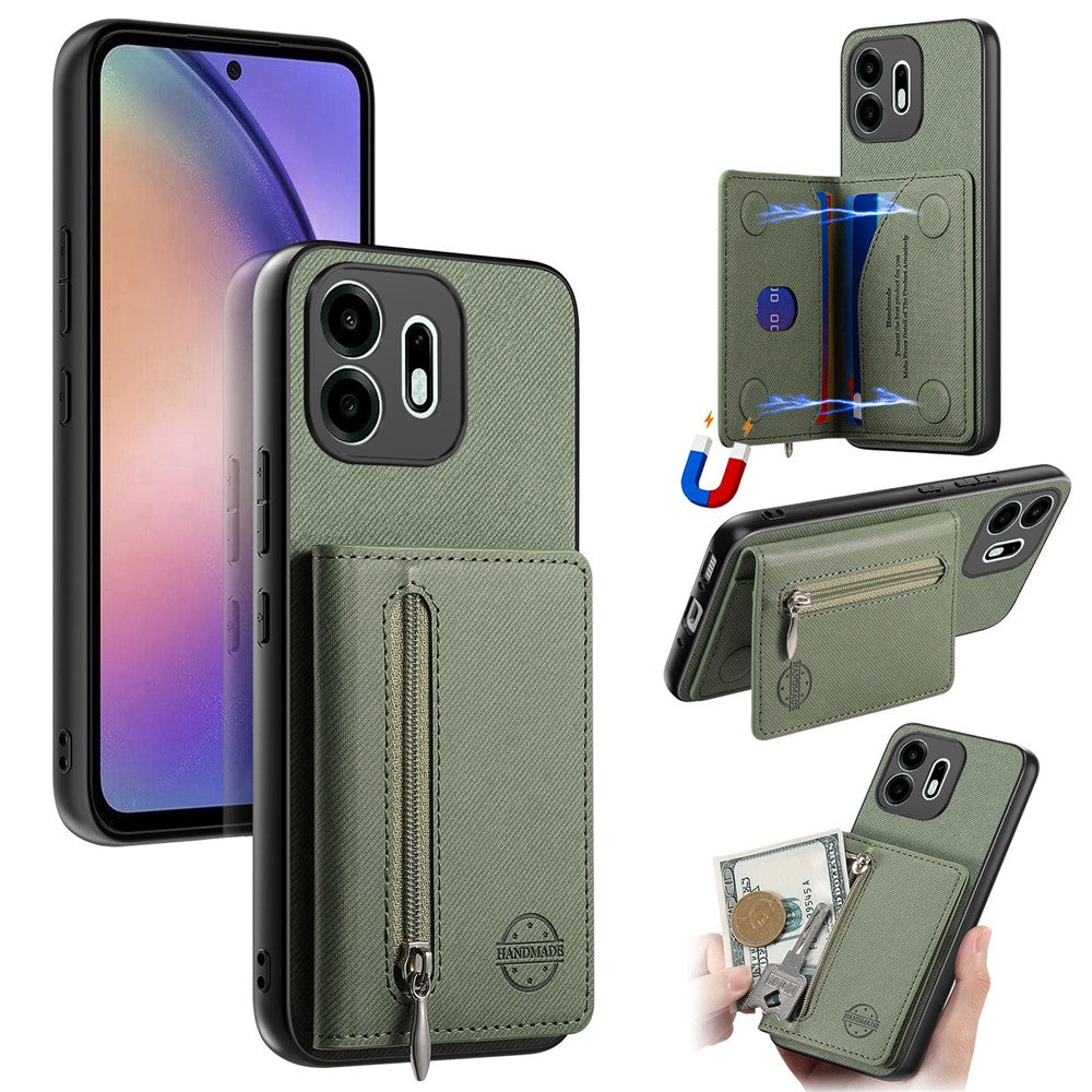 For OnePlus N6 4G Case Zipper Card Holder Kickstand Jeans Cloth Texture Leather Phone Back Cover