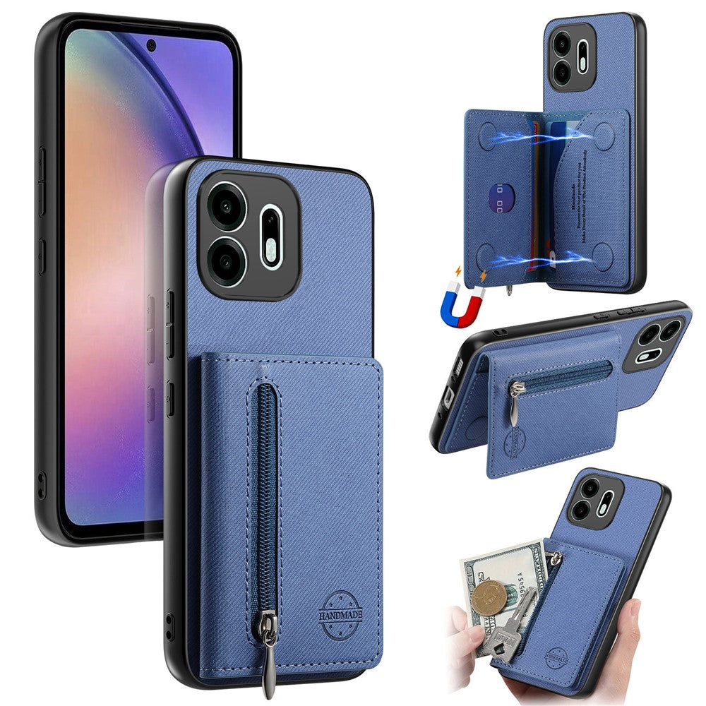 For OnePlus N6 4G Case Zipper Card Holder Kickstand Jeans Cloth Texture Leather Phone Back Cover