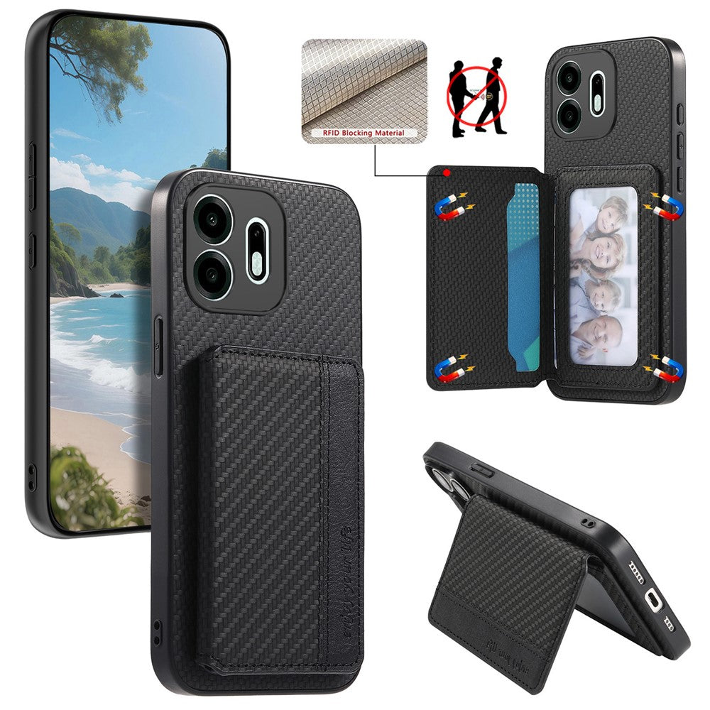 For OnePlus N6 4G Case RFID Blocking Carbon Fiber Leather Phone Back Cover with Card Holder