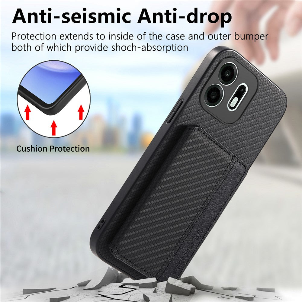 For OnePlus N6 4G Case RFID Blocking Carbon Fiber Leather Phone Back Cover with Card Holder