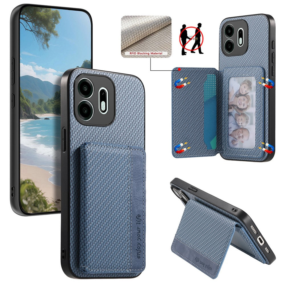 For OnePlus N6 4G Case RFID Blocking Carbon Fiber Leather Phone Back Cover with Card Holder