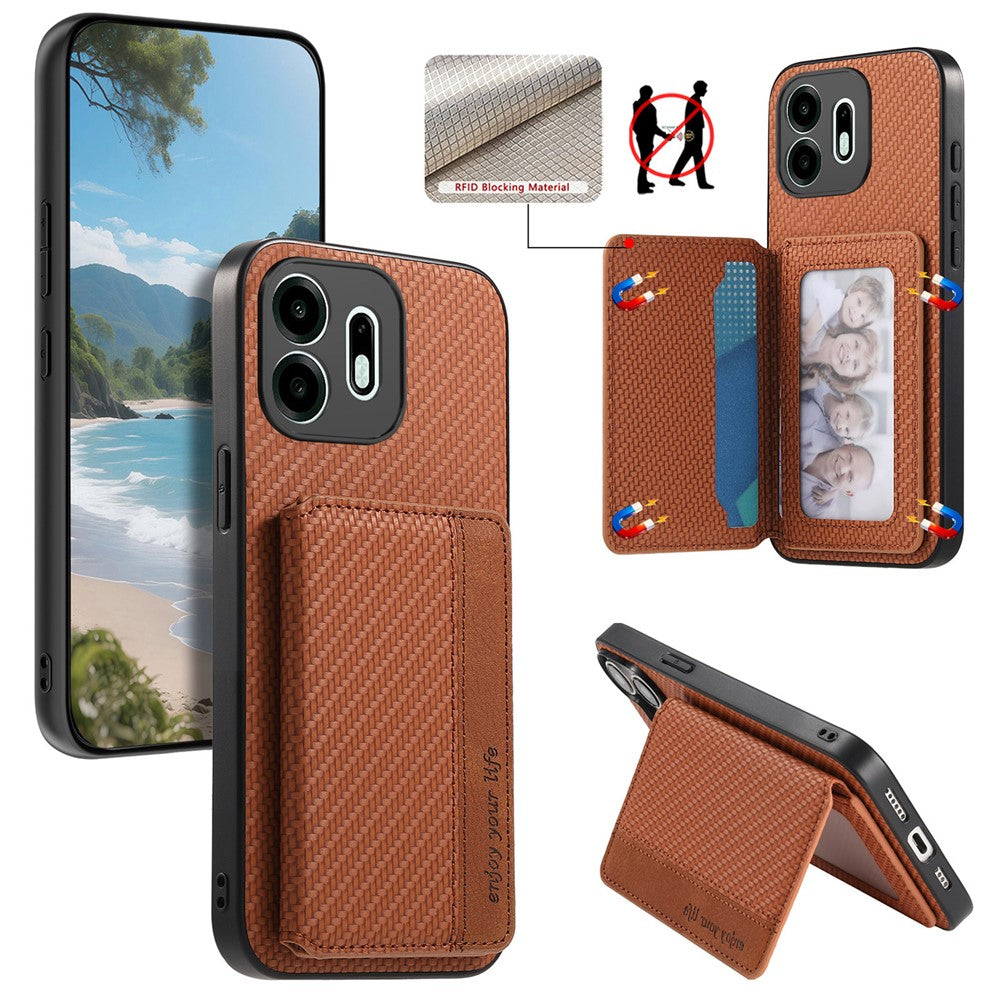 For OnePlus N6 4G Case RFID Blocking Carbon Fiber Leather Phone Back Cover with Card Holder