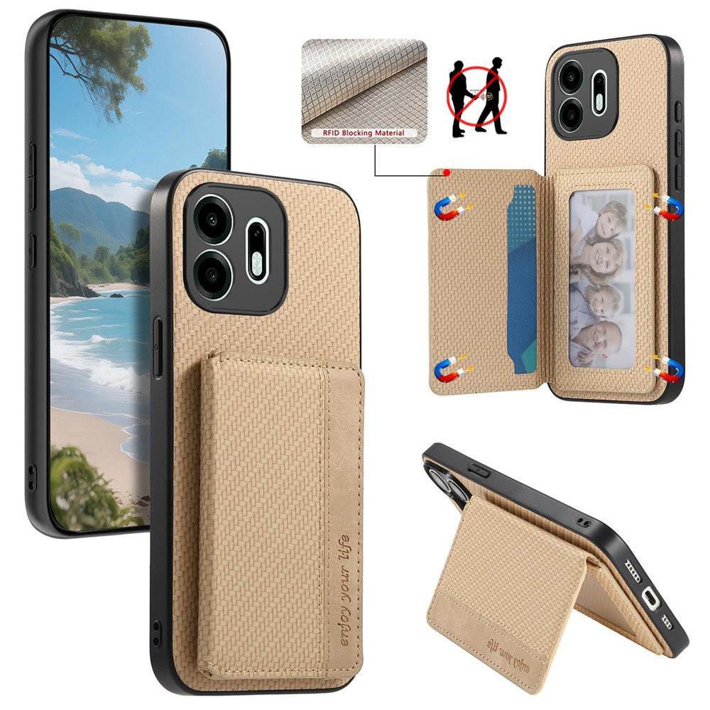 For OnePlus N6 4G Case RFID Blocking Carbon Fiber Leather Phone Back Cover with Card Holder