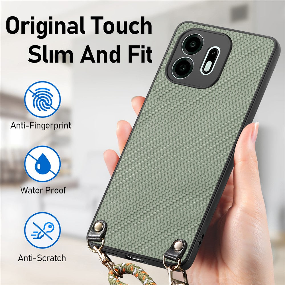 For OnePlus N6 4G Case Carbon Fiber Texture Hybrid Phone Back Cover with Adjustable Strap