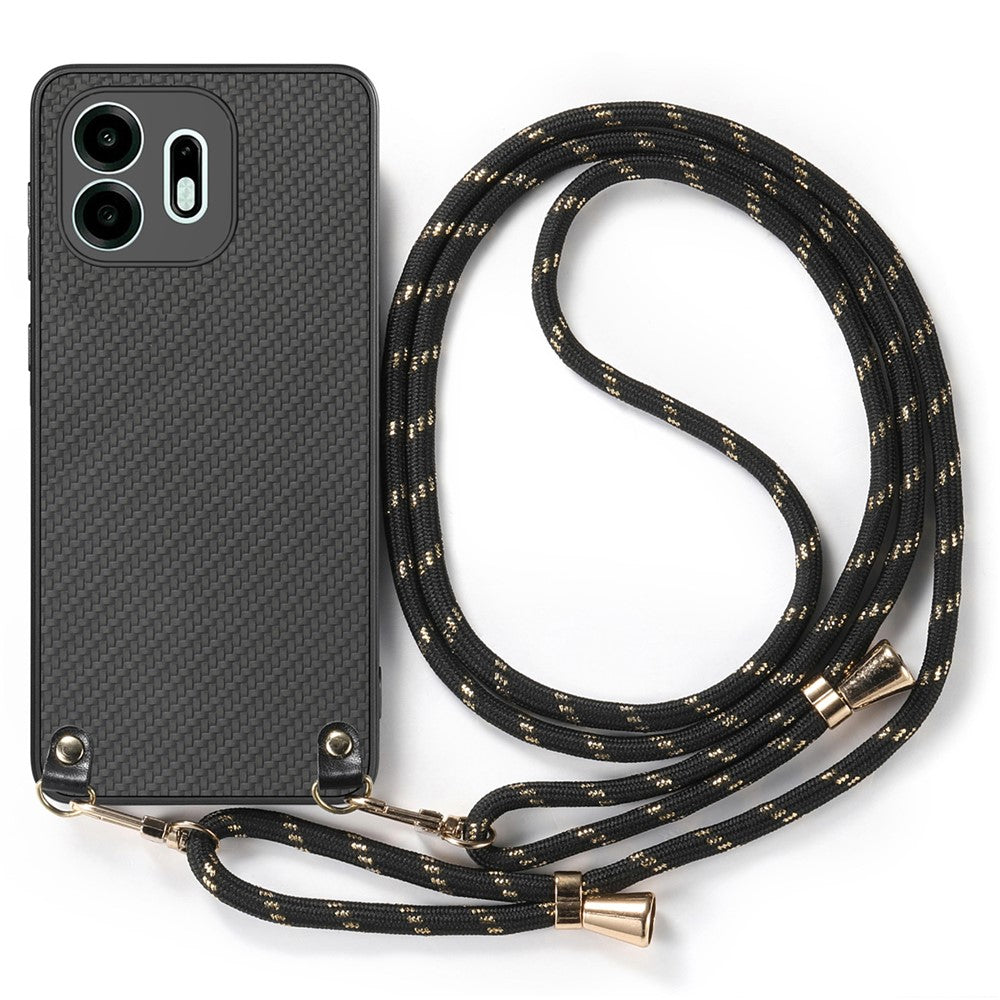 For OnePlus N6 4G Case Carbon Fiber Texture Hybrid Phone Back Cover with Adjustable Strap