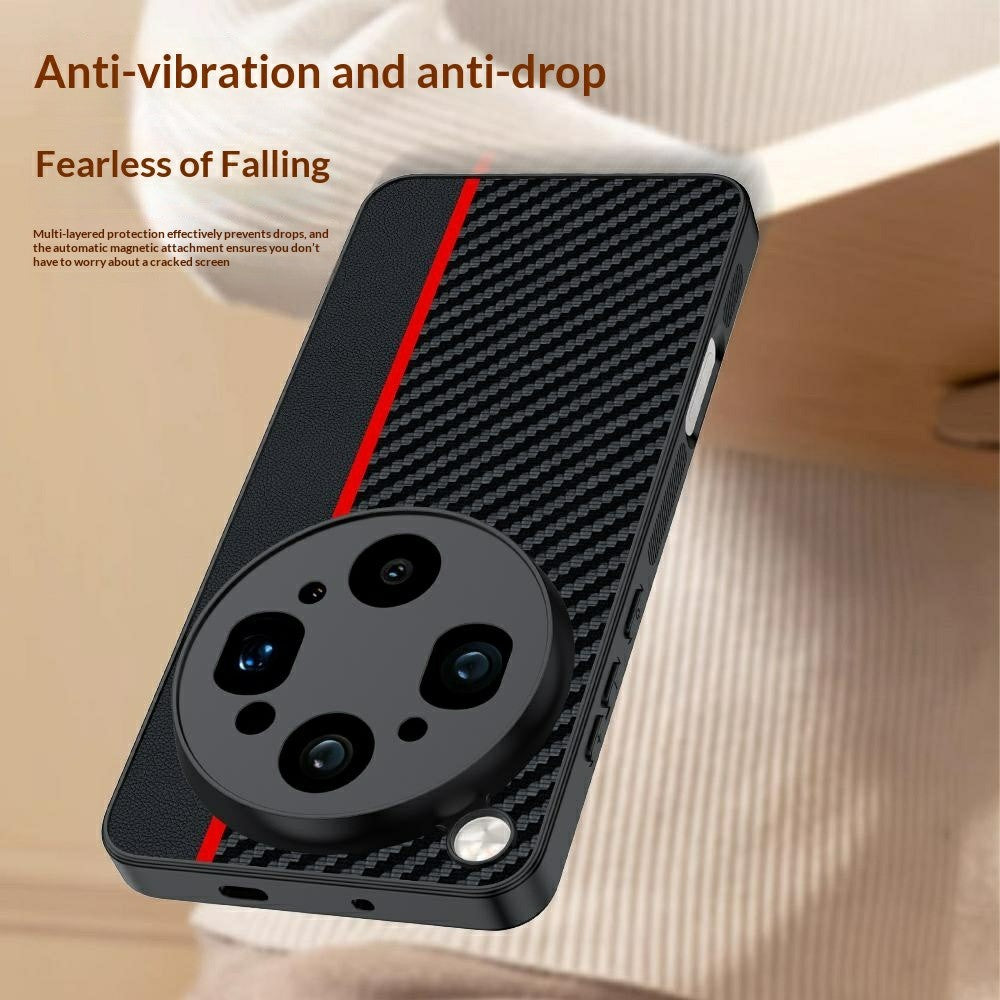 For Oppo Find X9 Ultra 5G Case Leather + PC Hard Phone Cover Carbon Fiber Texture