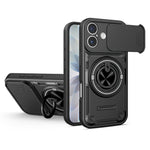 For iPhone 16 Magnetic Case Sliding Camera Cover TPU+PC Phone Cover with Rotating Kickstand