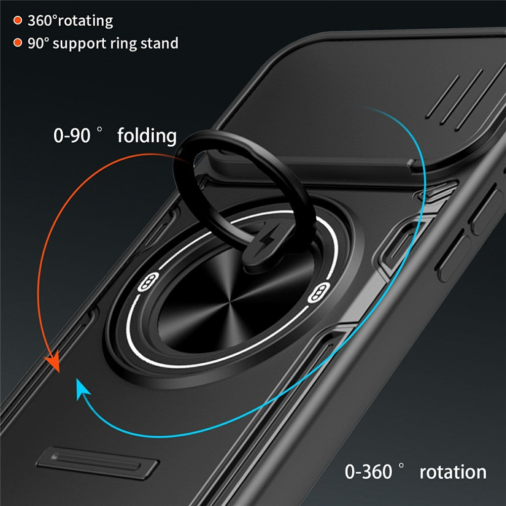 For iPhone 16 Magnetic Case Sliding Camera Cover TPU+PC Phone Cover with Rotating Kickstand