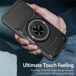 For iPhone 16 Magnetic Case Sliding Camera Cover TPU+PC Phone Cover with Rotating Kickstand
