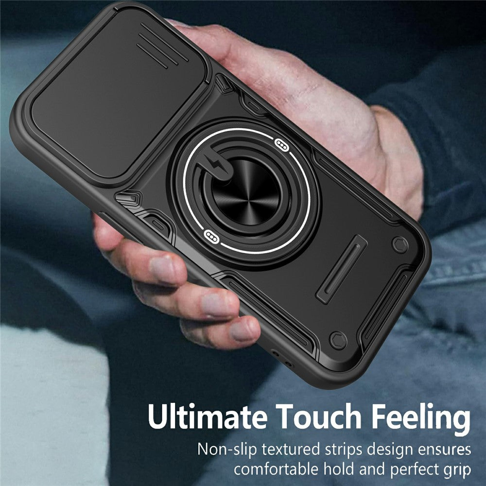 For iPhone 16 Magnetic Case Sliding Camera Cover TPU+PC Phone Cover with Rotating Kickstand
