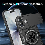 For iPhone 16 Magnetic Case Sliding Camera Cover TPU+PC Phone Cover with Rotating Kickstand