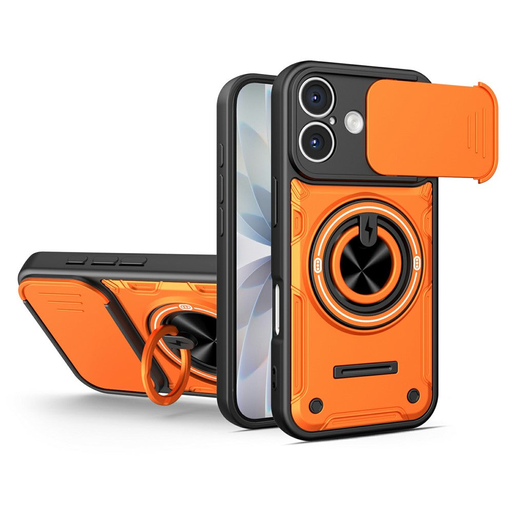 For iPhone 16 Magnetic Case Sliding Camera Cover TPU+PC Phone Cover with Rotating Kickstand