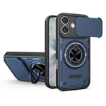 For iPhone 16 Magnetic Case Sliding Camera Cover TPU+PC Phone Cover with Rotating Kickstand
