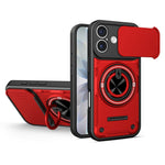 For iPhone 16 Magnetic Case Sliding Camera Cover TPU+PC Phone Cover with Rotating Kickstand