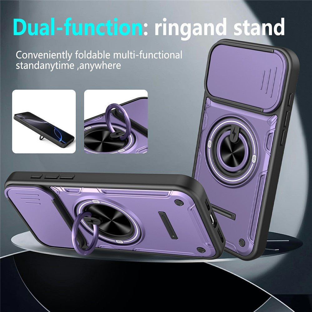 For iPhone 16 Pro Magnetic Case Sliding Camera Cover TPU+PC Phone Cover with Rotating Kickstand