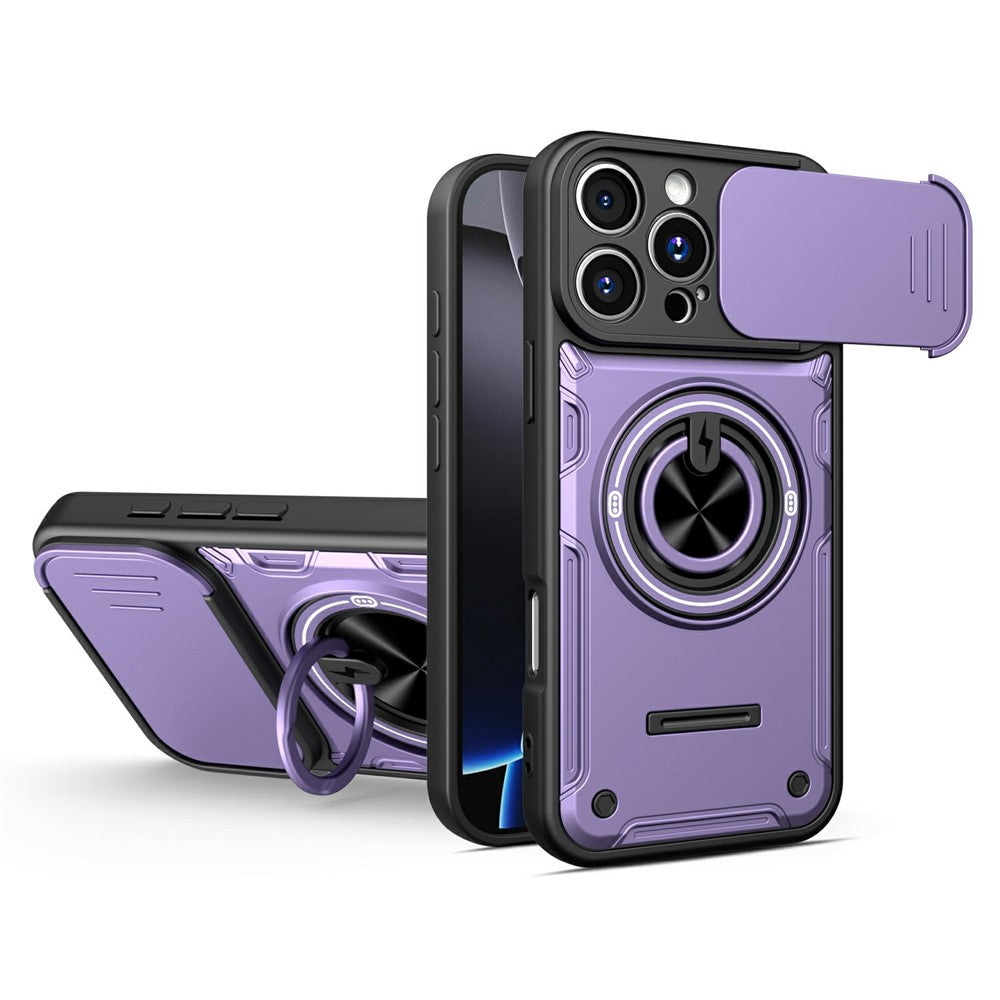 Til iPhone 16 Pro Max Magnetisk Cover Skydende Kameradæksel TPU+PC Telefoncover med Roterende Støtteben