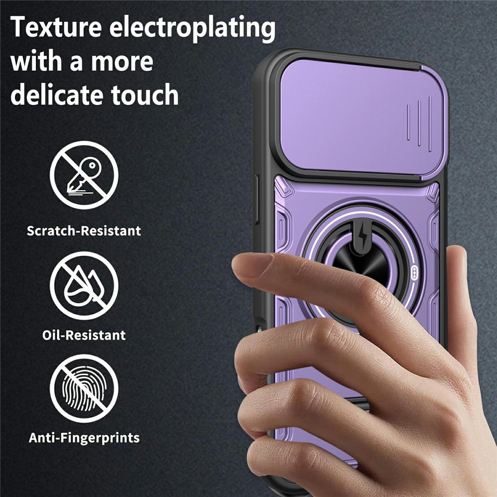 Til iPhone 16 Pro Max Magnetisk Cover Skydende Kameradæksel TPU+PC Telefoncover med Roterende Støtteben