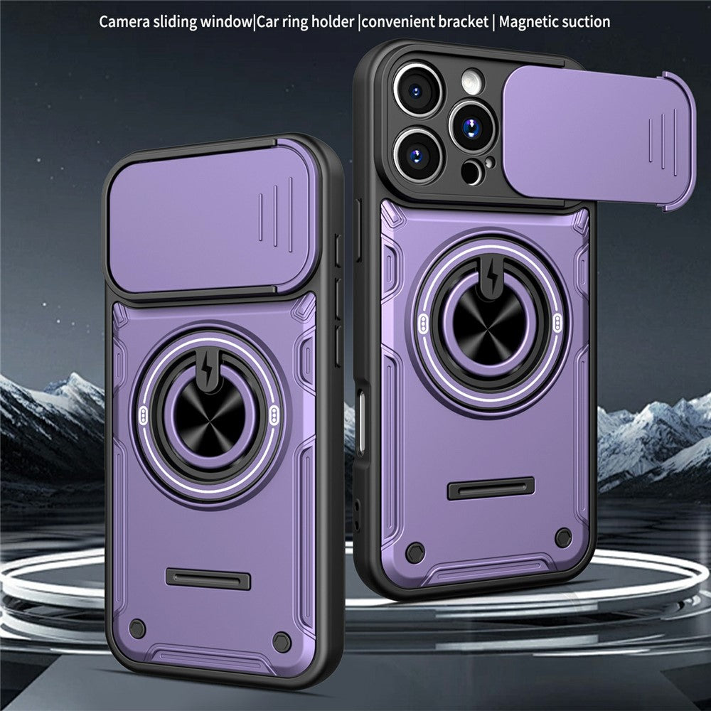 Til iPhone 16 Pro Max Magnetisk Cover Skydende Kameradæksel TPU+PC Telefoncover med Roterende Støtteben