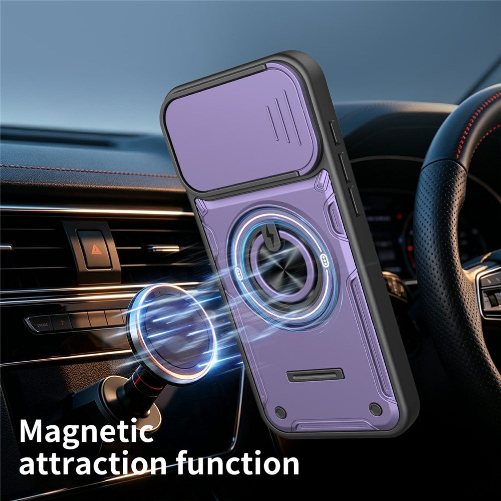 Til iPhone 16 Pro Max Magnetisk Cover Skydende Kameradæksel TPU+PC Telefoncover med Roterende Støtteben