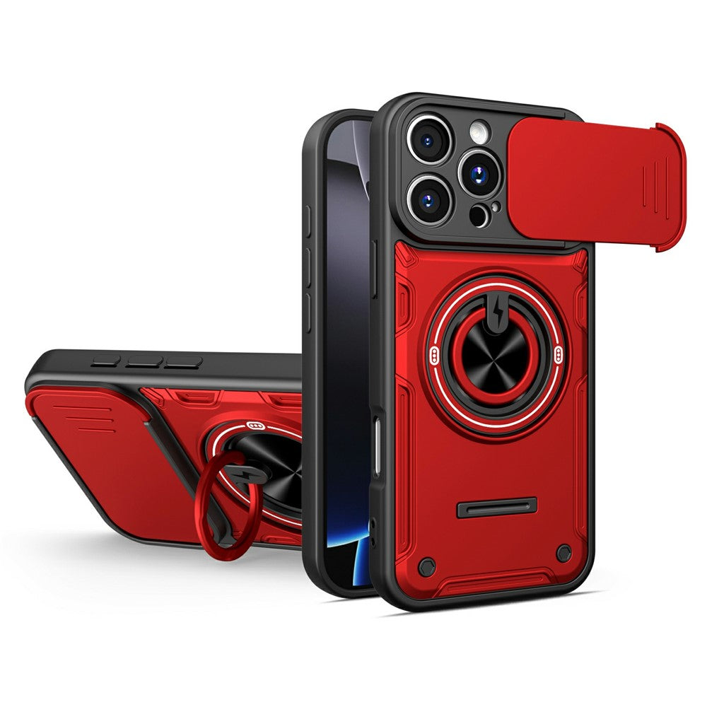 Til iPhone 16 Pro Max Magnetisk Cover Skydende Kameradæksel TPU+PC Telefoncover med Roterende Støtteben