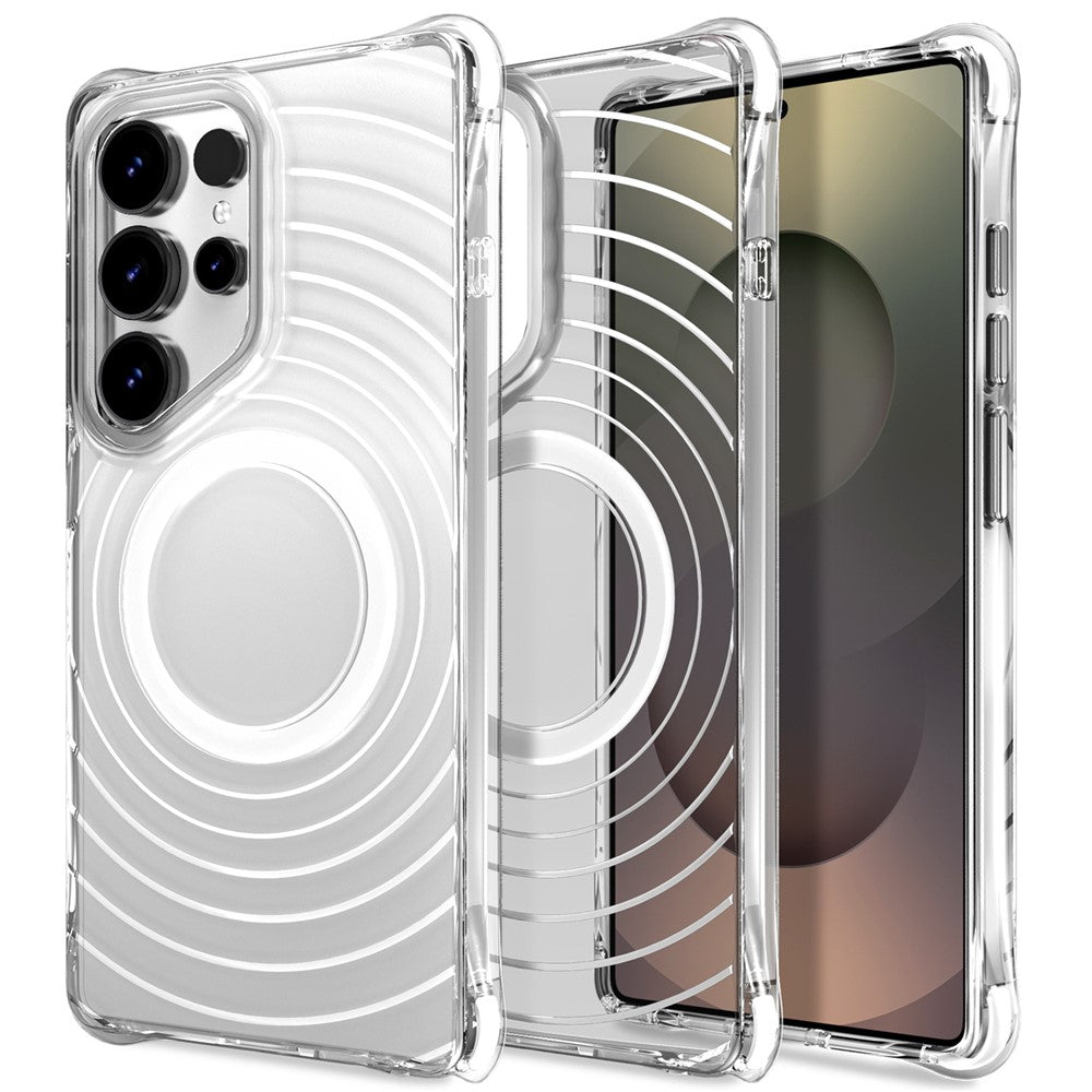 For Samsung Galaxy S25 Ultra Magnetic Case Airbag Corner Shockproof Ripple TPU Phone Cover