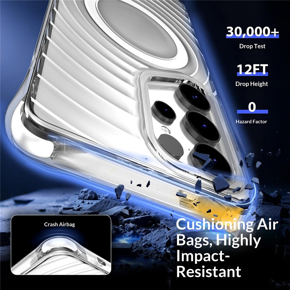 For Samsung Galaxy S25 Ultra Magnetic Case Airbag Corner Shockproof Ripple TPU Phone Cover