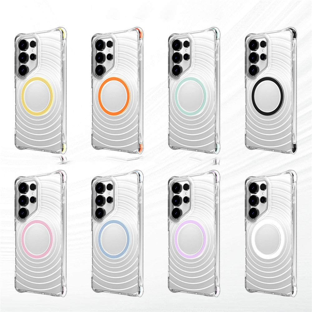 For Samsung Galaxy S25 Ultra Magnetic Case Airbag Corner Shockproof Ripple TPU Phone Cover