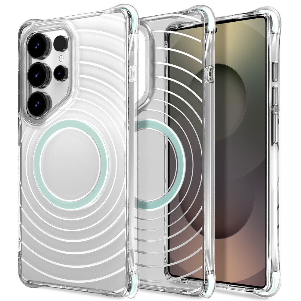 For Samsung Galaxy S24 Ultra Magnetic Case Airbag Corner Shockproof Ripple TPU Phone Cover
