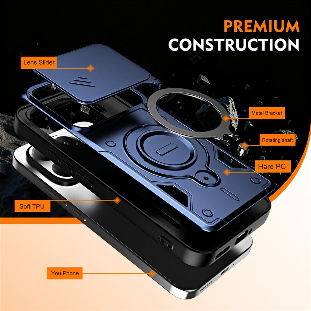 For Xiaomi 17T Case with Slide Lens Cover Rotatable Kickstand Shockproof TPU + PC Phone Shell