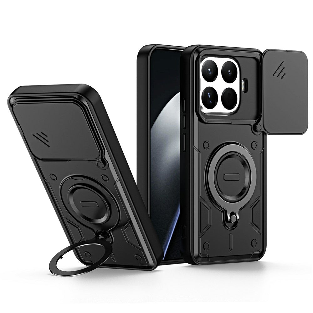 For Xiaomi 17T Case with Slide Lens Cover Rotatable Kickstand Shockproof TPU + PC Phone Shell