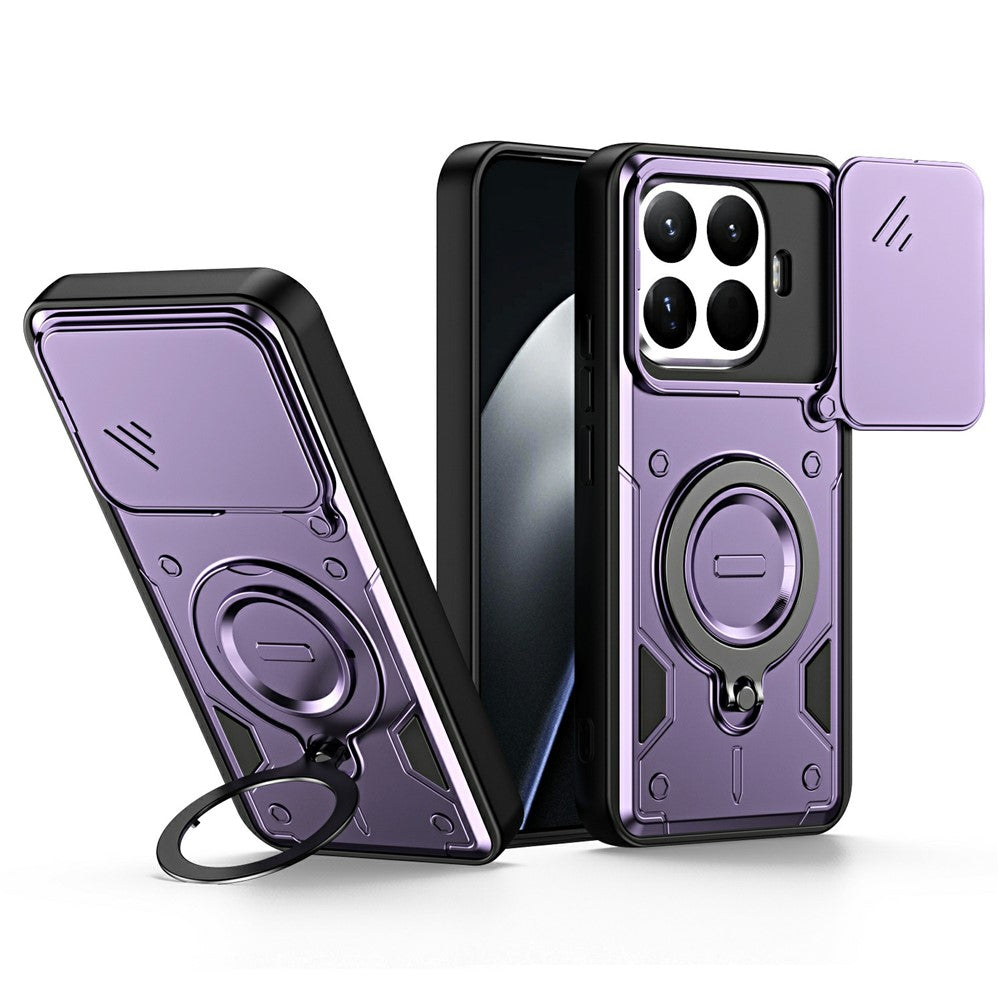 For Xiaomi 17T Case with Slide Lens Cover Rotatable Kickstand Shockproof TPU + PC Phone Shell