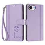 For iPhone 16e / iPhone 17e Wallet Case 9 Card Slots Lucky Clover Imprint Leather Phone Cover with Wrist Strap