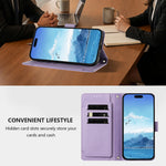 For iPhone 16 Wallet Case 9 Card Slots Lucky Clover Imprint Leather Phone Cover with Wrist Strap