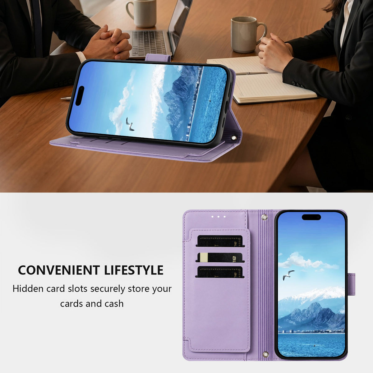 For iPhone 16 Wallet Case 9 Card Slots Lucky Clover Imprint Leather Phone Cover with Wrist Strap
