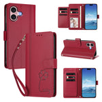 For iPhone 16 Wallet Case 9 Card Slots Lucky Clover Imprint Leather Phone Cover with Wrist Strap