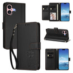 For iPhone 16 Wallet Case 9 Card Slots Lucky Clover Imprint Leather Phone Cover with Wrist Strap