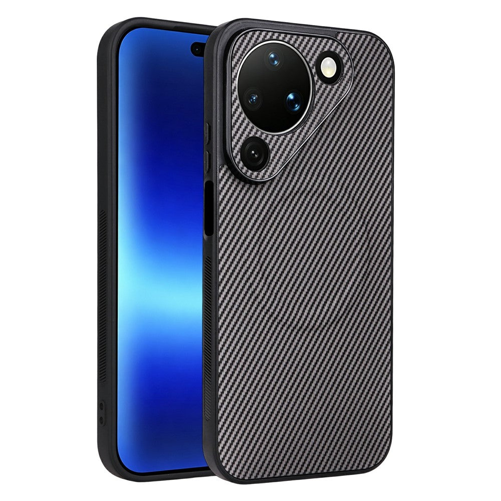 Huawei Pura 90-skal, kolfiberstruktur, läderbelagt TPU PC-mobilskal med metallring för magnetiskt bilfäste