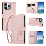 Til iPhone 16 Pro Max Pung Etui 9 Kortlommer Lucky Clover Præg Læder Telefoncover med Håndrem