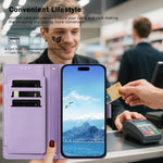 For iPhone 16 Plus Wallet Case 9 Card Slots Lucky Clover Imprint Leather Phone Cover with Wrist Strap