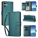 For iPhone 16 Plus Wallet Case 9 Card Slots Lucky Clover Imprint Leather Phone Cover with Wrist Strap