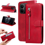 For Xiaomi Redmi Note 17 Pro+ 5G PU Leather Cases with Zipper Pocket Wallet Phone Cover Stand