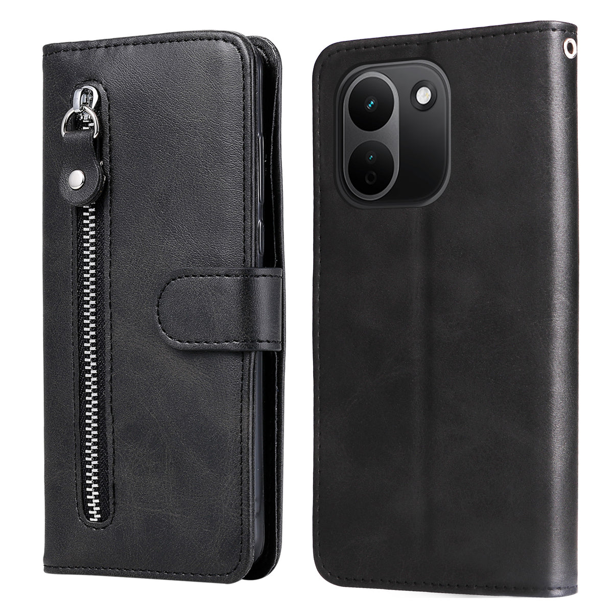 For Xiaomi Redmi Note 17 Pro+ 5G PU Leather Cases with Zipper Pocket Wallet Phone Cover Stand