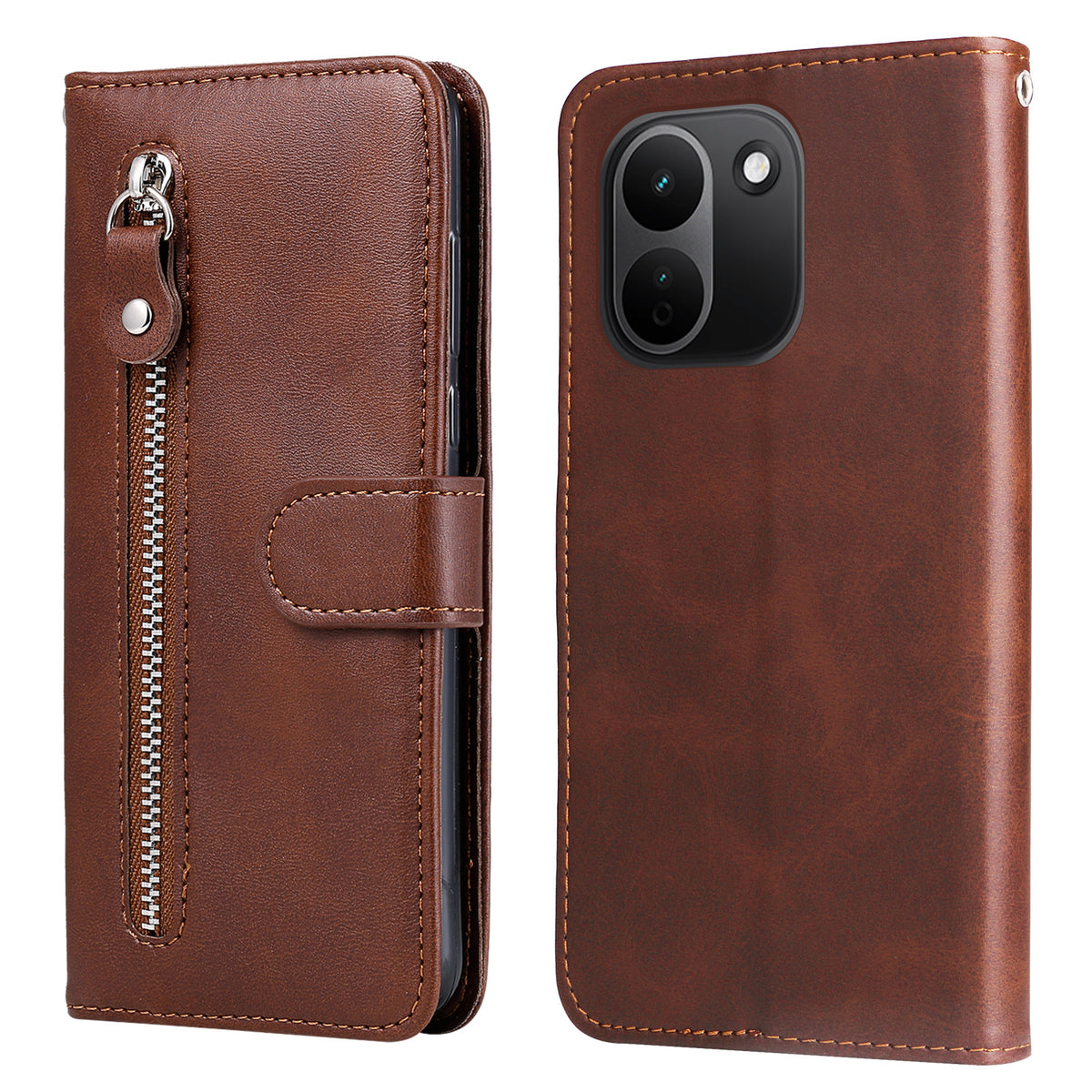 For Xiaomi Redmi Note 17 Pro+ 5G PU Leather Cases with Zipper Pocket Wallet Phone Cover Stand