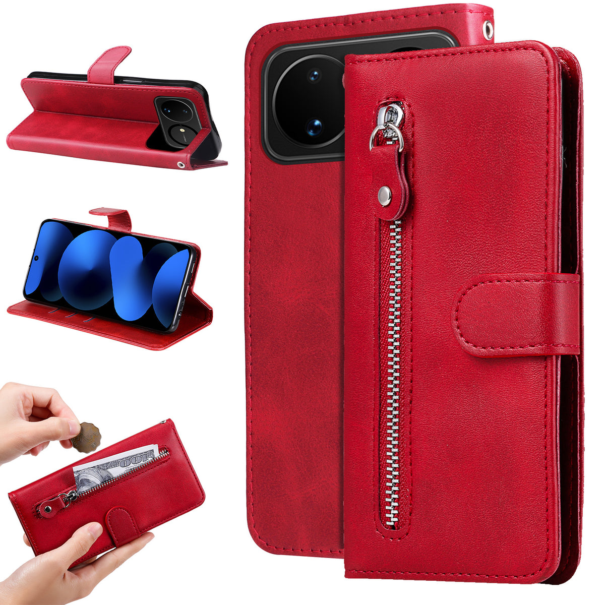 For Huawei nova 16 5G PU Leather Cases with Zipper Pocket Wallet Phone Cover Stand