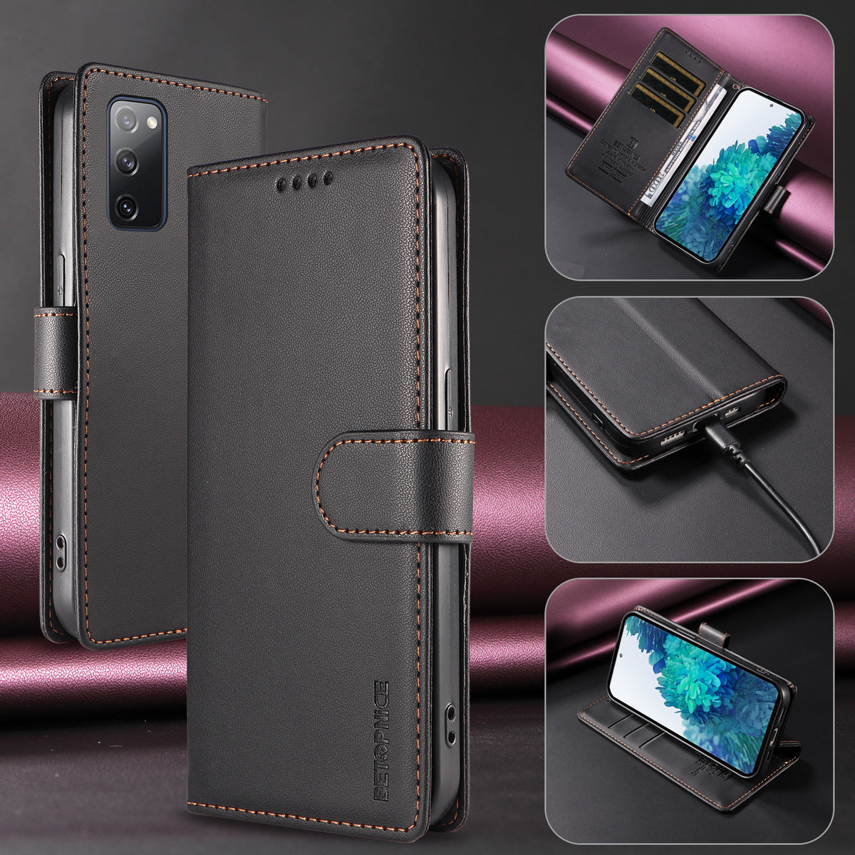 BETOPNICE for Samsung Galaxy S20 FE 5G / Galaxy S20 Lite / Galaxy S20 FE 2022 / Galaxy S20 FE 006 Case RFID Blocking Wallet Stand Leather Phone Cover with Wrist Strap