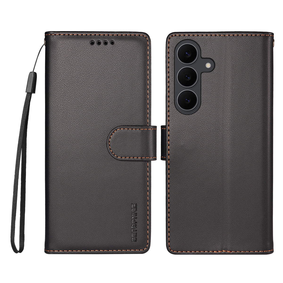 BETOPNICE for Samsung Galaxy S24 FE 006 Case RFID Blocking Wallet Stand Leather Phone Cover with Wrist Strap