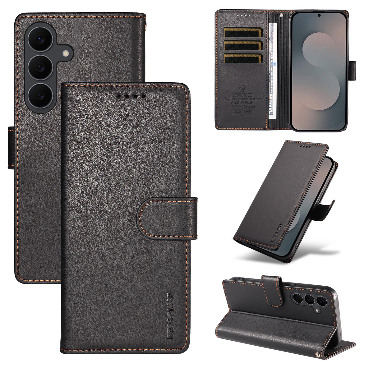 BETOPNICE for Samsung Galaxy S24 FE 006 Case RFID Blocking Wallet Stand Leather Phone Cover with Wrist Strap