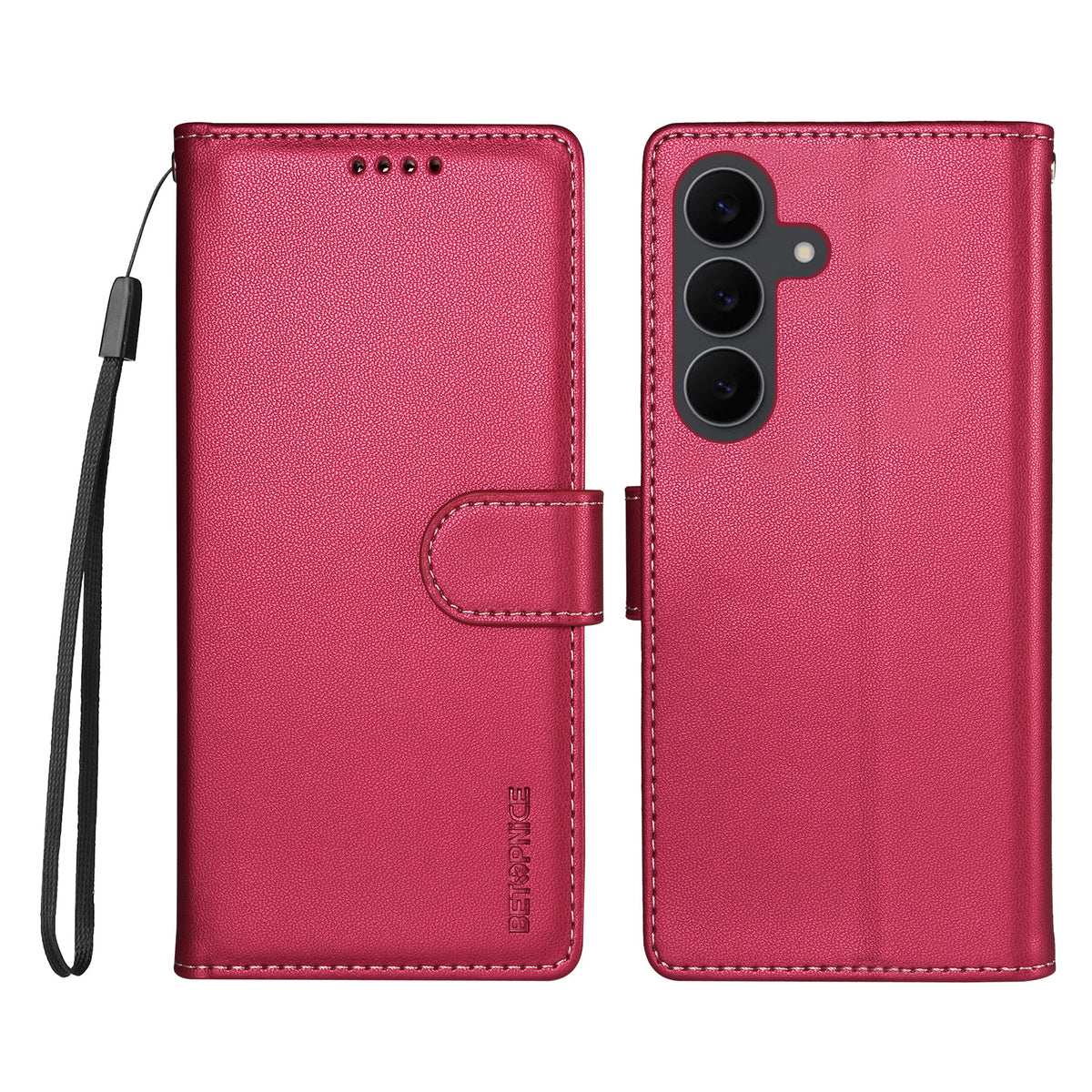 BETOPNICE for Samsung Galaxy S24 FE 006 Case RFID Blocking Wallet Stand Leather Phone Cover with Wrist Strap