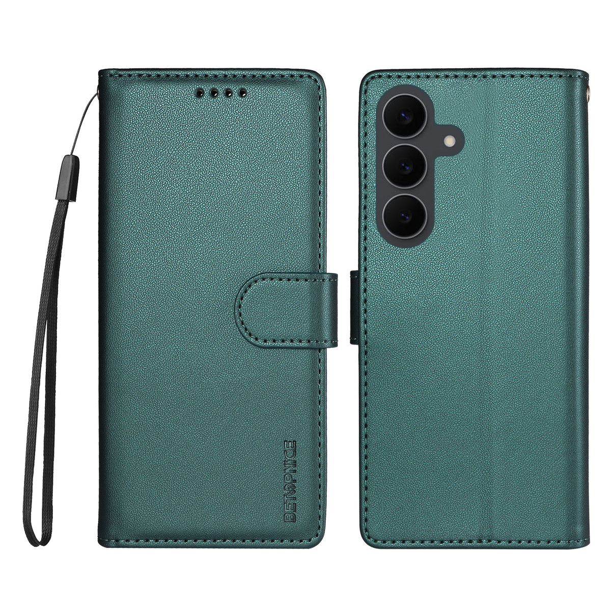 BETOPNICE for Samsung Galaxy S24 FE 006 Case RFID Blocking Wallet Stand Leather Phone Cover with Wrist Strap